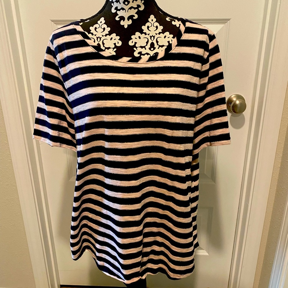 Talbots Short sleeve pink and navy tee in EUC 2x